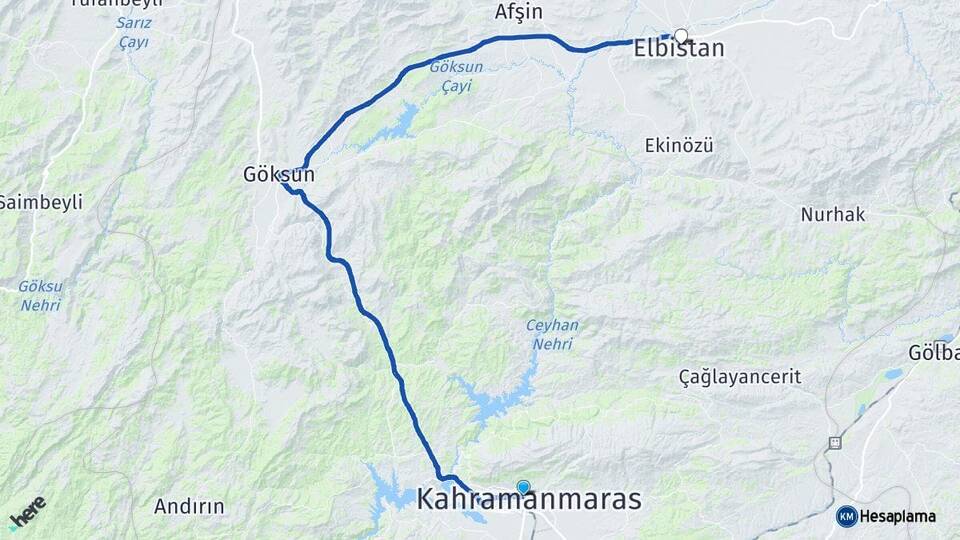 Kahramanmaraş Onikişubat Elbistan Arası Kaç Km - Yol Haritası