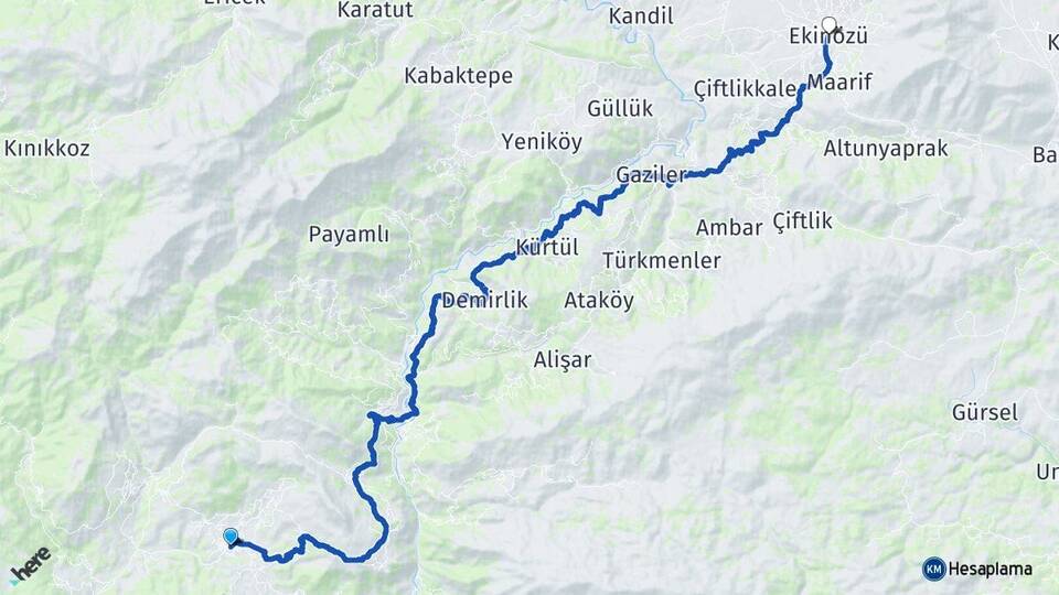 Kahramanmaraş Onikişubat Ilıca Ekinözü Arası Kaç Km - Yol Haritası