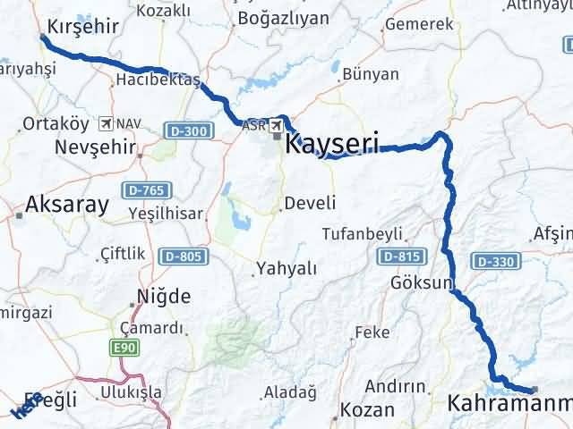 Kahramanmaraş Onikişubat Kırşehir Arası Kaç Km - Yol Haritası