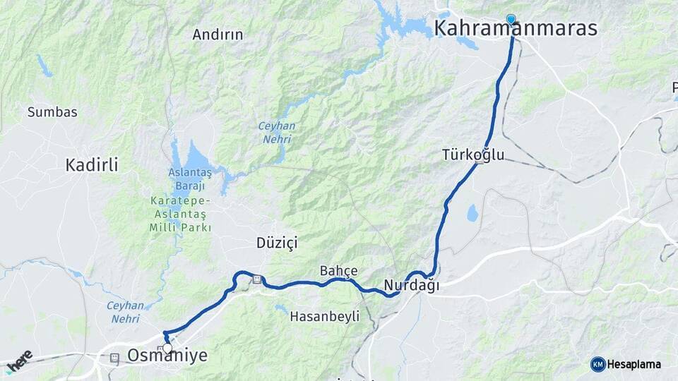 Kahramanmaraş Onikişubat Osmaniye Arası Kaç Km - Yol Haritası