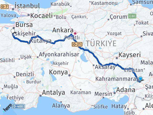 Kahramanmaraş Orhaneli Bursa Arası Kaç Km - Yol Haritası