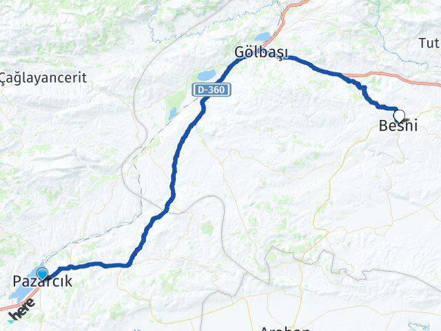 Kahramanmaraş Pazarcık Besni Adıyaman Arası Kaç Km - Yol Haritası