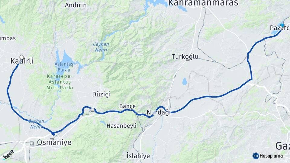 Kahramanmaraş Pazarcık Kadirli Osmaniye Arası Kaç Km - Yol Haritası