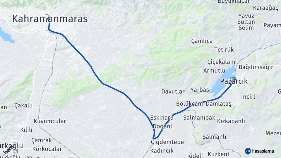 Kahramanmaraş Pazarcık Onikişubat Arası Kaç Km - Yol Haritası