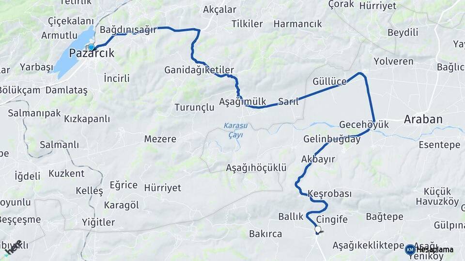 Kahramanmaraş Pazarcık Yavuzeli Gaziantep Arası Kaç Km - Yol Haritası