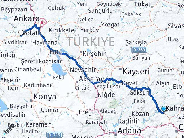 Kahramanmaraş Polatlı Ankara Arası Kaç Km - Yol Haritası