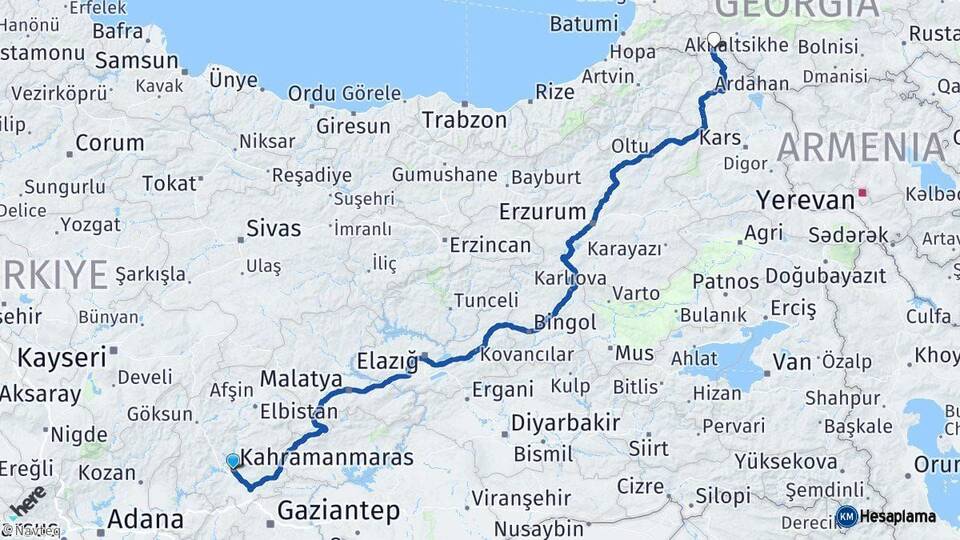 Kahramanmaraş Posof Ardahan Arası Kaç Km - Yol Haritası