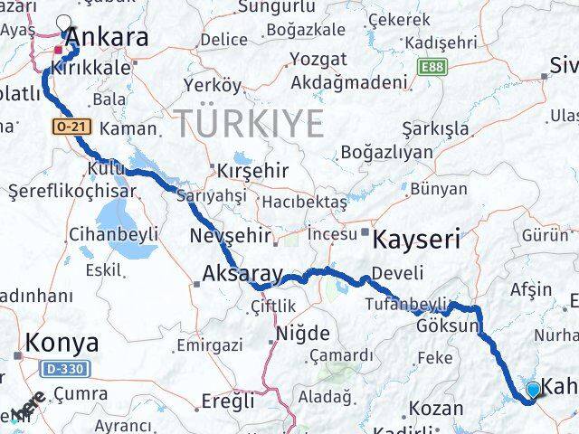 Kahramanmaraş Pursaklar Ankara Arası Kaç Km - Yol Haritası