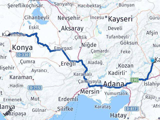 Kahramanmaraş Sarayönü Konya Arası Kaç Km - Yol Haritası