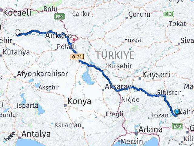 Kahramanmaraş Sarıcakaya Eskişehir Arası Kaç Km - Yol Haritası