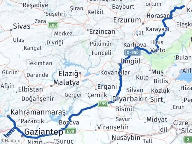Kahramanmaraş Sarıkamış Kars Arası Kaç Km - Yol Haritası