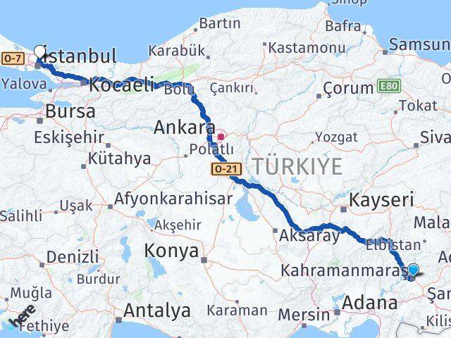 Kahramanmaraş Sarıyer İstanbul Arası Kaç Km - Yol Haritası
