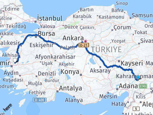 Kahramanmaraş Şehzadeler Manisa Arası Kaç Km - Yol Haritası