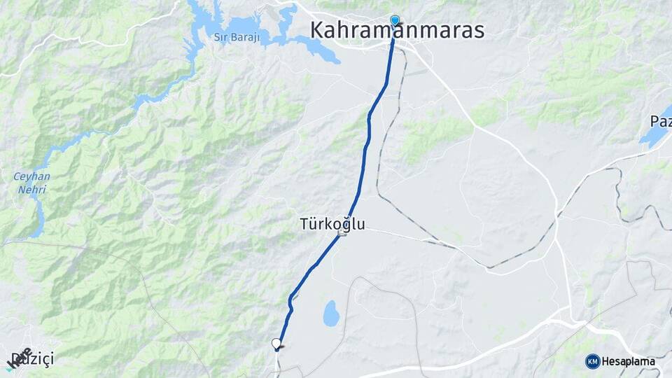 Kahramanmaraş Şekeroba Türkoğlu Arası Kaç Km - Yol Haritası