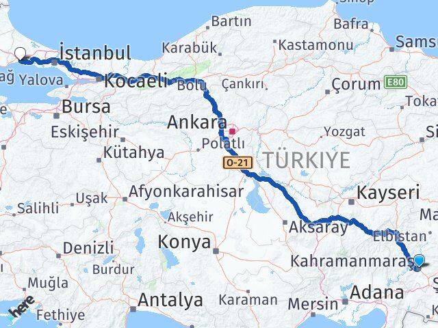 Kahramanmaraş Silivri İstanbul Arası Kaç Km - Yol Haritası