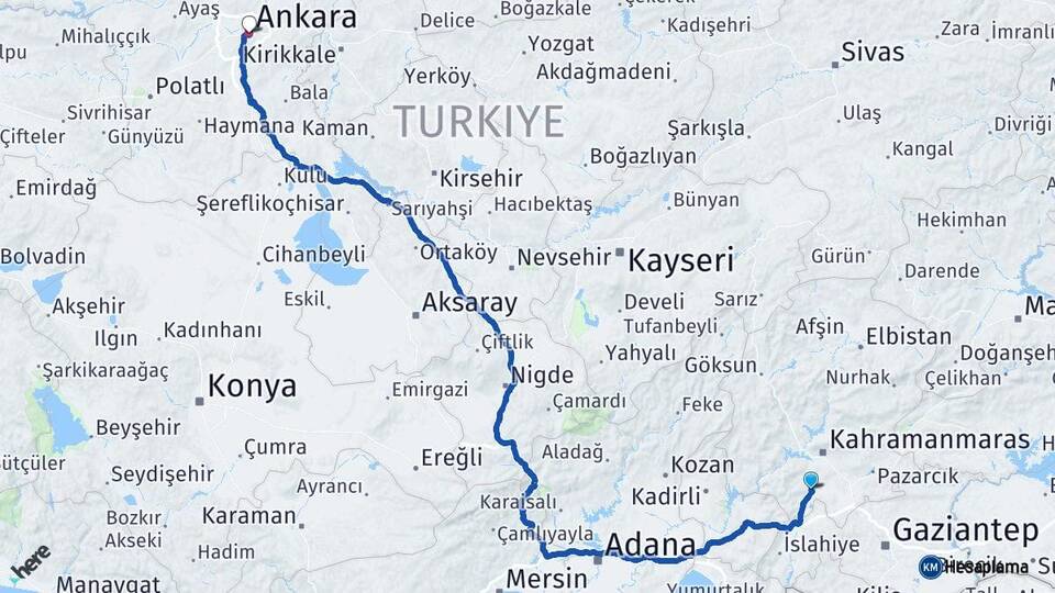 Kahramanmaraş Türkoğlu Ankara Arası Kaç Km - Yol Haritası