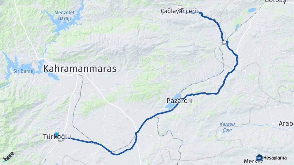 Kahramanmaraş Türkoğlu Çağlayancerit Arası Kaç Km - Yol Haritası