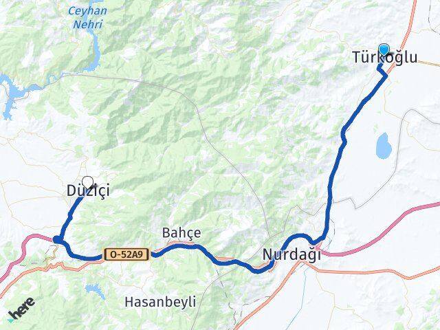 Kahramanmaraş Türkoğlu Düziçi Osmaniye Arası Kaç Km - Yol Haritası