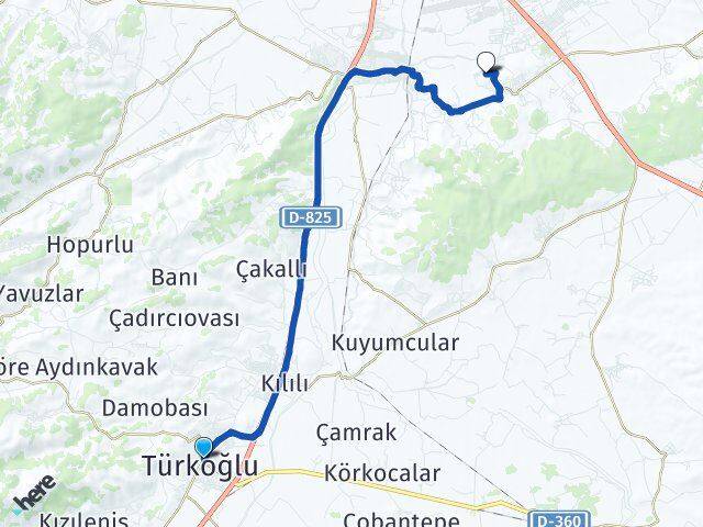 Kahramanmaraş Türkoğlu Karacasu Ferhuş Dulkadiroğlu Arası Kaç Km - Yol Haritası
