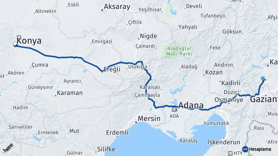 Kahramanmaraş Türkoğlu Konya Arası Kaç Km - Yol Haritası