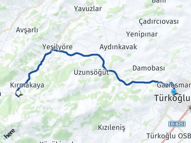 Kahramanmaraş Türkoğlu Yolderesi Türkoğlu Arası Kaç Km - Yol Haritası
