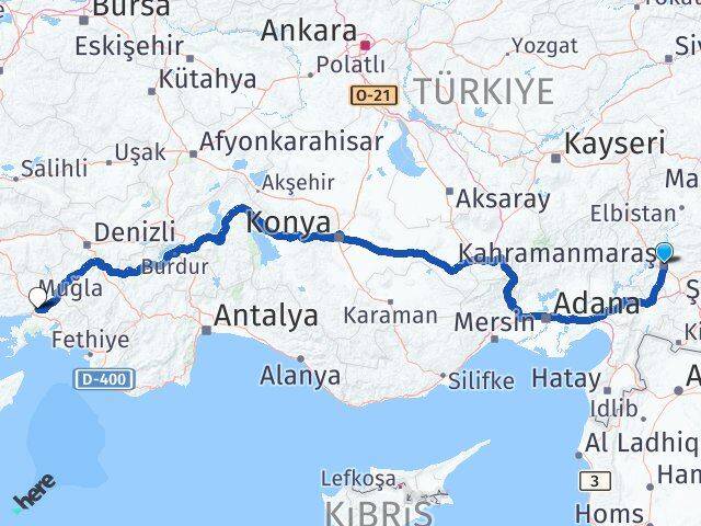 Kahramanmaraş Ula Muğla Arası Kaç Km - Yol Haritası