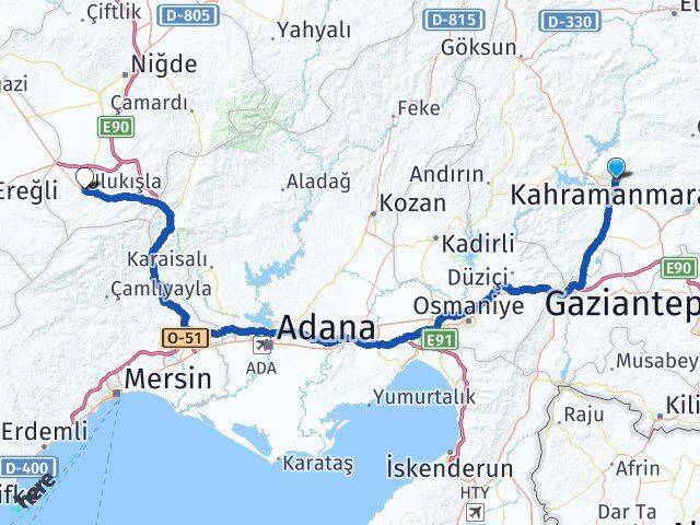 Kahramanmaraş Ulukışla Niğde Arası Kaç Km - Yol Haritası