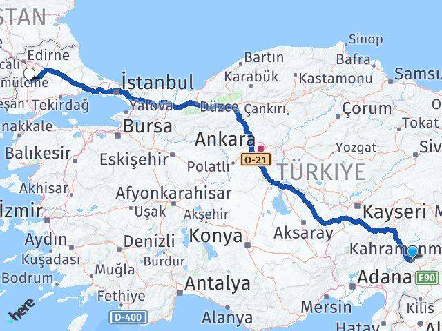 Kahramanmaraş Uzunköprü Edirne Arası Kaç Km - Yol Haritası