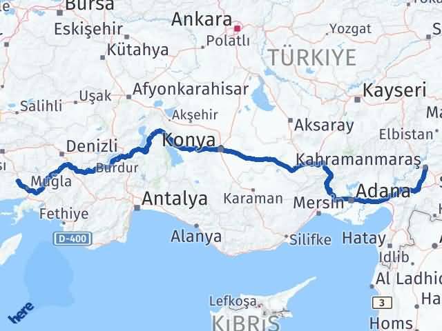 Kahramanmaraş Yatağan Muğla Arası Kaç Km - Yol Haritası