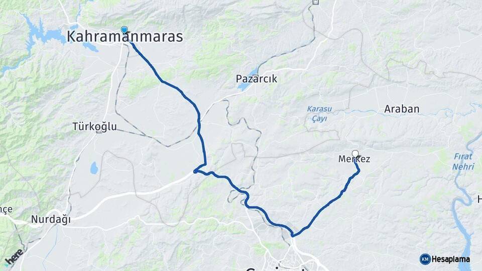 Kahramanmaraş Yavuzeli Gaziantep Arası Kaç Km - Yol Haritası