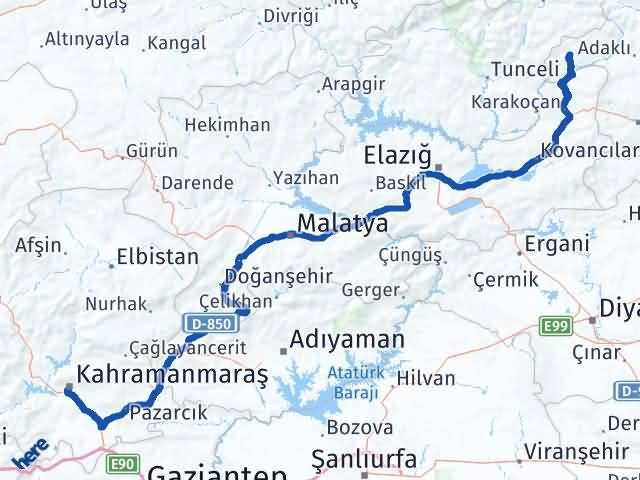 Kahramanmaraş Yayladere Bingöl Arası Kaç Km - Yol Haritası