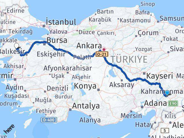 Kahramanmaraş Yenice Çanakkale Arası Kaç Km - Yol Haritası
