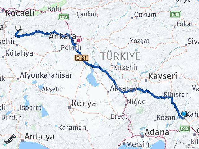 Kahramanmaraş Yenipazar Bilecik Arası Kaç Km - Yol Haritası