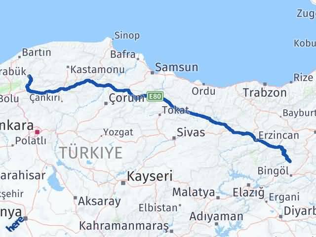Karabük Adaklı Bingöl Arası Kaç Km - Yol Haritası