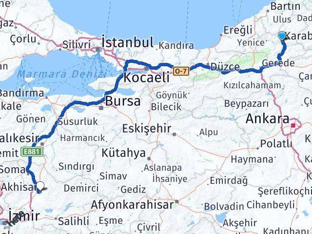 Karabük Akhisar Manisa Arası Kaç Km - Yol Haritası