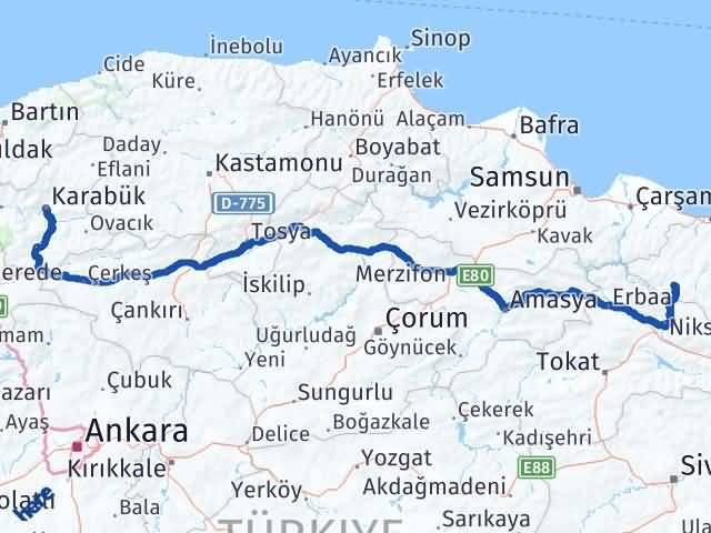 Karabük Akkuş Ordu Arası Kaç Km - Yol Haritası