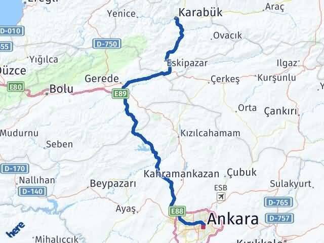 Karabük Altındağ Ankara Arası Kaç Km - Yol Haritası