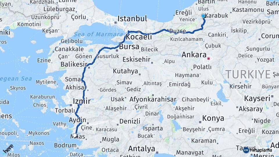 Karabük Altınkum Didim Aydın Arası Kaç Km - Yol Haritası