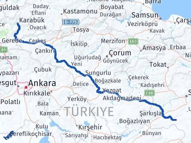 Karabük Altınyayla Sivas Arası Kaç Km - Yol Haritası