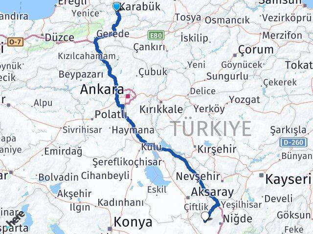 Karabük Altunhisar Niğde Arası Kaç Km - Yol Haritası
