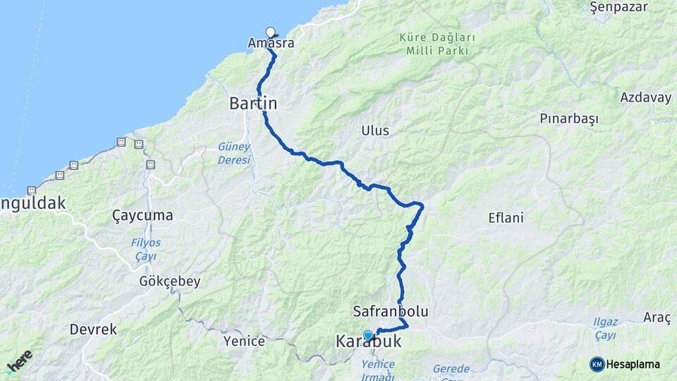 Karabük Amasra Bartın Arası Kaç Km - Yol Haritası