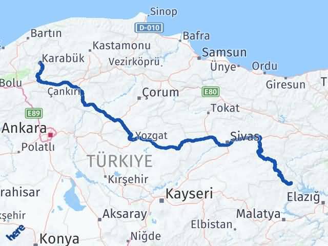 Karabük Arapgir Malatya Arası Kaç Km - Yol Haritası