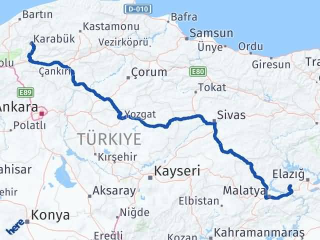 Karabük Baskil Elazığ Arası Kaç Km - Yol Haritası