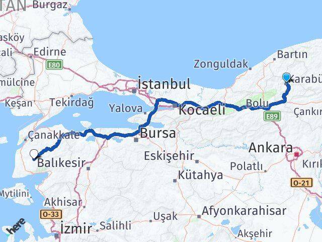 Karabük Bayramiç Çanakkale Arası Kaç Km - Yol Haritası