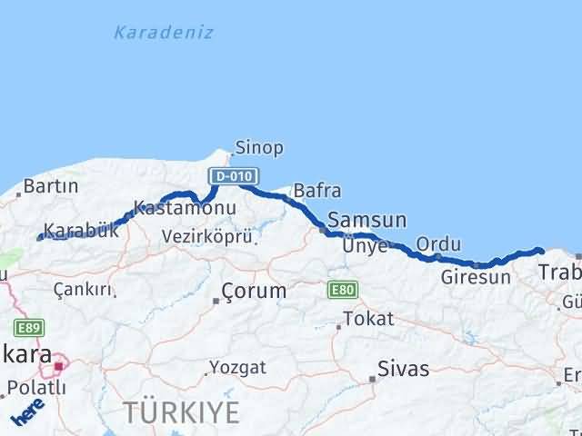 Karabük Beşikdüzü Trabzon Arası Kaç Km - Yol Haritası