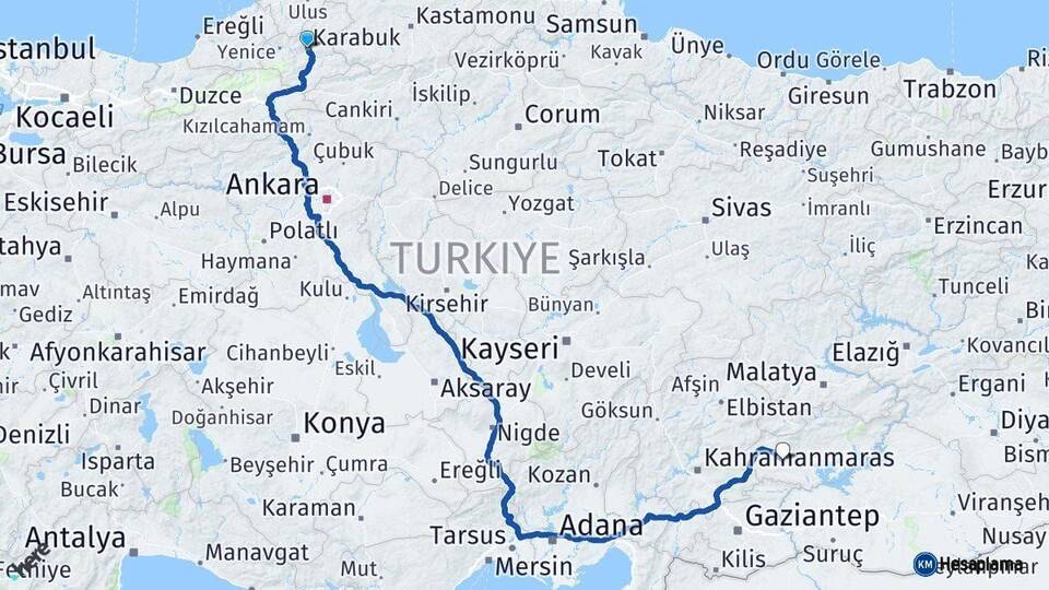 Karabük Besni Adıyaman Arası Kaç Km - Yol Haritası