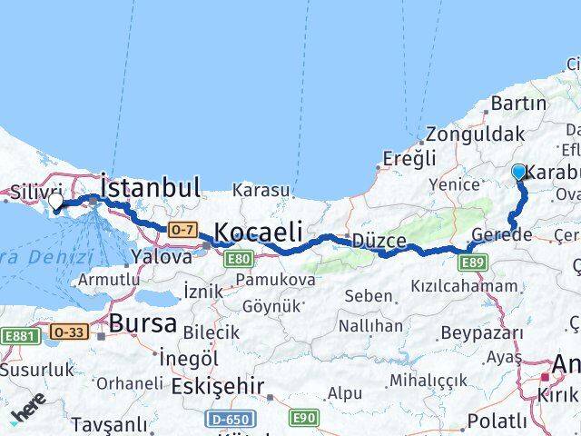 Karabük Beylikdüzü İstanbul Arası Kaç Km - Yol Haritası