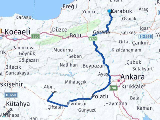 Karabük Beylikova Eskişehir Arası Kaç Km - Yol Haritası