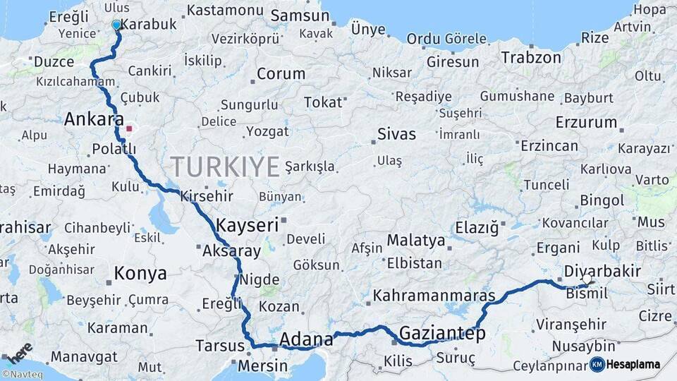 Karabük Bismil Diyarbakır Arası Kaç Km - Yol Haritası