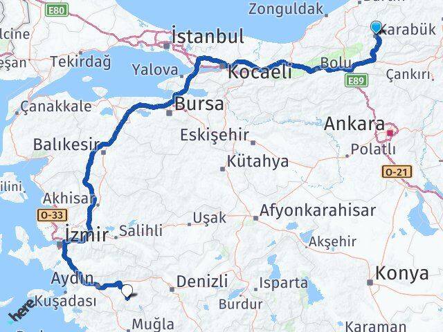 Karabük Bozdoğan Aydın Arası Kaç Km - Yol Haritası
